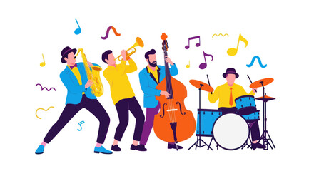 Jazz Band Playing Music, Diverse Musicians Performing Live with Instruments © Joni