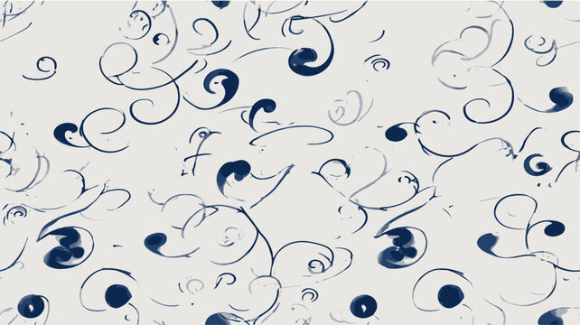 Blue decorative scrolls and flourishes forming an elegant, repeating pattern on a textured white background. Blue swirling ornamental scrolls creating seamless pattern