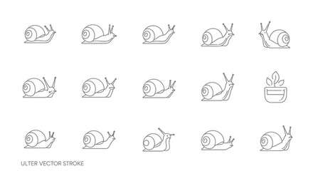 Outlined snail illustrations with plant symbol vector line art set © Kali