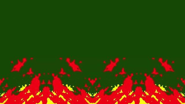 Ornate Burning Pattern Rise, Cartoon Fire Lower Frame Element on Green Screen Background