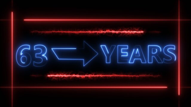 Abstract count 63 -years neon bright sign royal blue color 4k illustration. Neon great celebrates years 4k illustration.