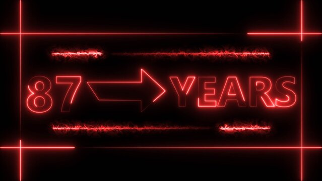 Abstract count 87 -years neon bright sign red color 4k illustration. Neon great celebrates years 4k illustration.