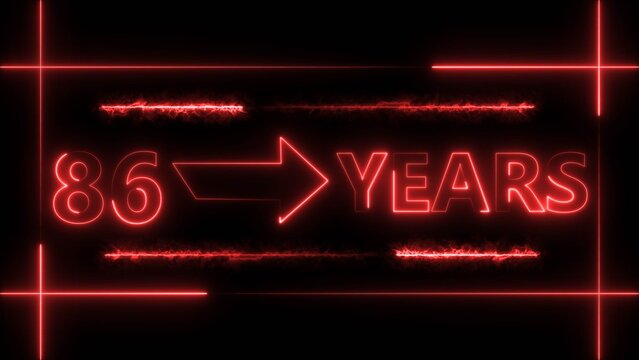 Abstract count 86 -years neon bright sign red color 4k illustration. Neon great celebrates years 4k illustration.