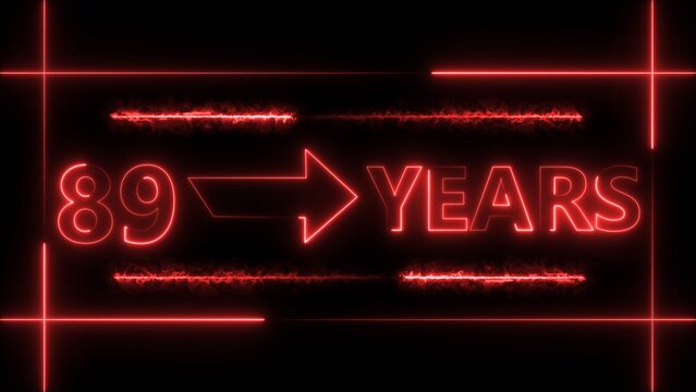 Abstract count 89 -years neon bright sign red color 4k illustration. Neon great celebrates years 4k illustration.