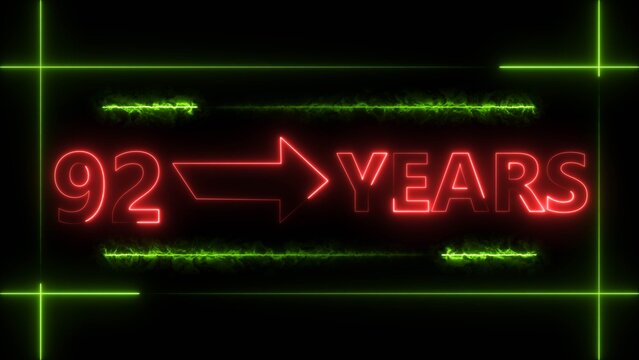 Abstract count 92 -years neon bright sign red color 4k illustration. Neon great celebrates years 4k illustration.