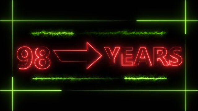 Abstract count 98 -years neon bright sign red color 4k illustration. Neon great celebrates years 4k illustration.