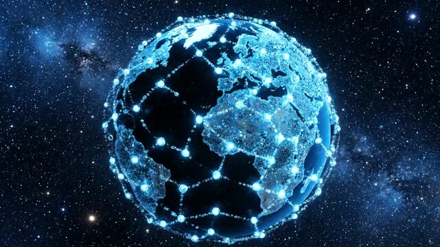 A futuristic digital globe with network connections.