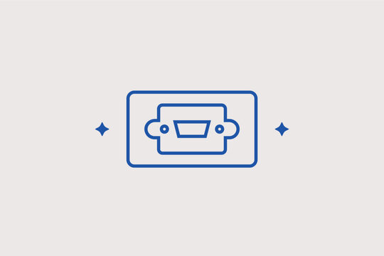 VGA or serial port line icon for video output and legacy hardware connection. Technical vector illustration for computer repair manuals and monitor cable retail sites.