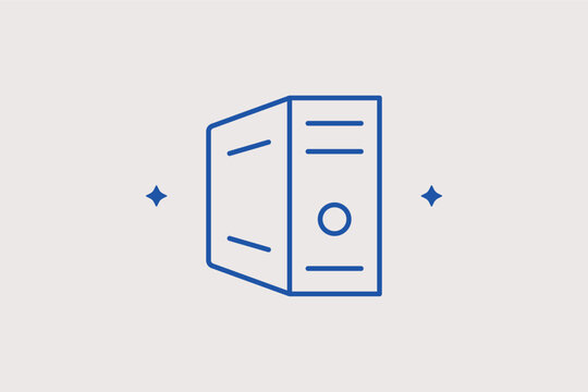 PC tower case line icon for desktop computer builds and workstation setups. Professional vector illustration for gaming PC hardware blogs and office equipment catalogs.