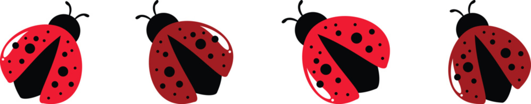 ladybug set. Vector dotted or polka dot pattern. Let spring begin. ladybug sign represents protection, resistance, luck and prosperity, but also symbol of senseless violence. on transparent background