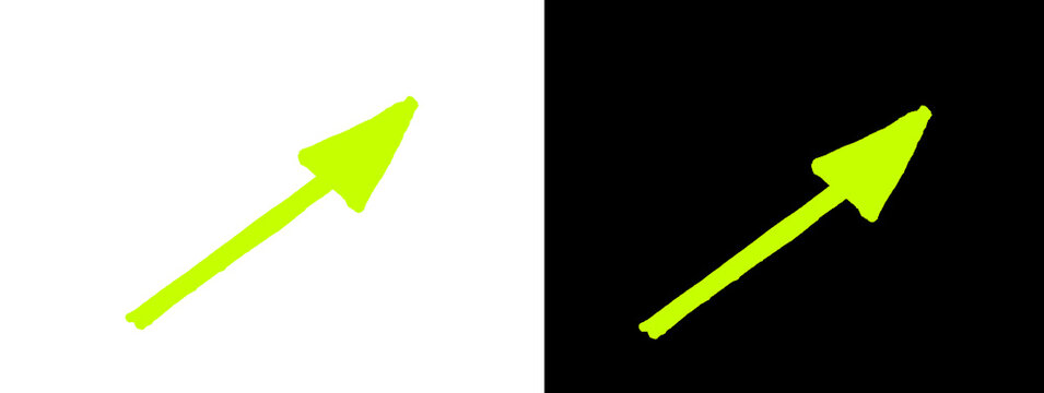 Bright Neon Lime Green Upward Arrow on White and Black Background
