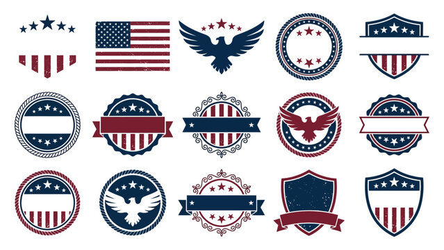 Patriotic American Eagle and Stars Seal Designs Isolated on Transparent Background