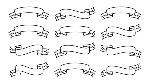 Collection of elegant decorative ribbon banners with star accents for design projects