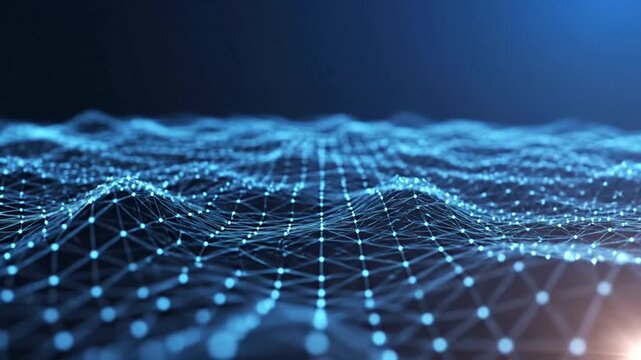 Abstract digital network with glowing blue connections.