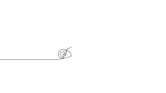 Continuous line praying prostration animation. One line sujud worship and devotion symbol on clean white background