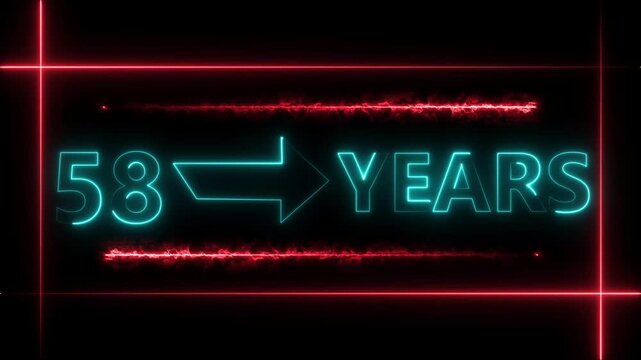 Abstract count 53 -years neon bright sign cyan color animation. Neon great celebrates year animation 4k video.