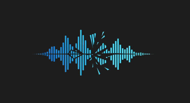 Abstract Sound Waveform with Shattered Center on Black Background
