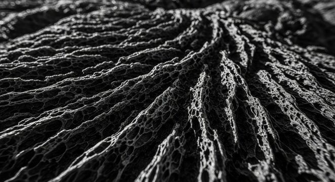 Macro View of Porous Basaltic Lava Rock with Jagged Texture and Honeycomb Surface