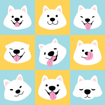 Samoyed dog happy face cartoon illustration pattern design background