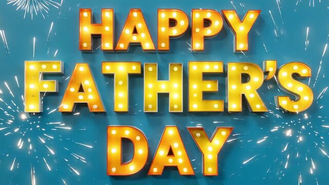 Happy father's day. glitter letters with greetings happy father's day on blue background