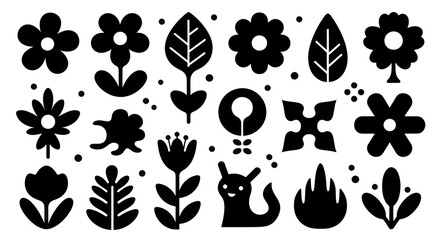 Fototapeta premium Collection of Stylized Black Floral and Nature Elements.