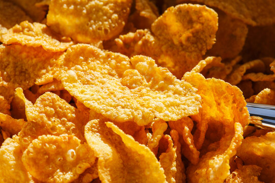 Close-up of golden crunchy breakfast cereal