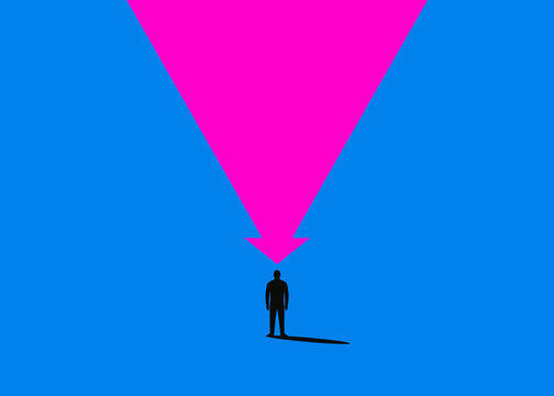 Pink arrow pointing at silhouette illustrating decision and direction