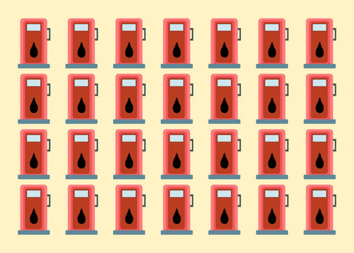 Vector pattern of red retro gas pump with oil drop icon