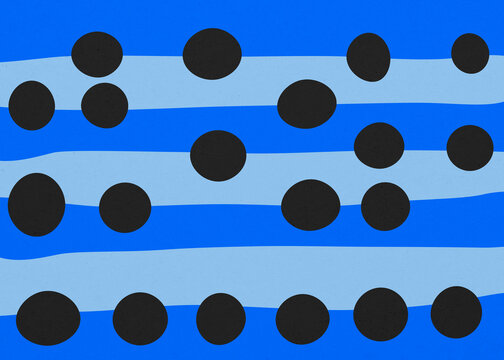 Abstract graphic pattern with black circle and blue stripe