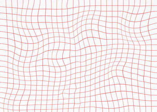Abstract red wavy grid pattern and distorted geometric mesh