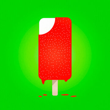 Minimal illustration of a bitten red melting popsicle in summer