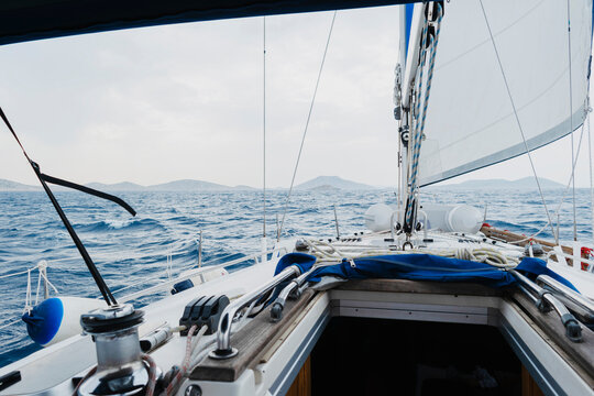 View from sailing yacht deck on open sea adventure in summer