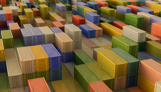 Aerial view of colorful stacked shipping containers