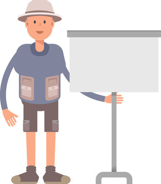 Tourist Character Presenting Whiteboard
