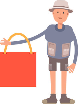 Tourist Character Holding Shopping Bag
