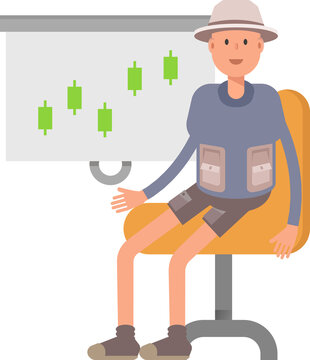 Tourist Character Presenting Candlestick Chart
