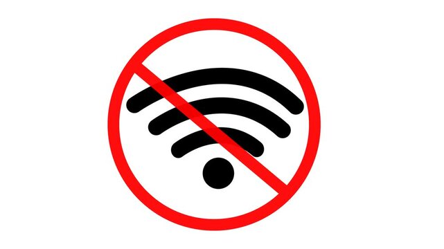 No wi-fi signal flat design icon animation in red circle, no conection wifi error, issue wifi network error, alpha channel, 4k video