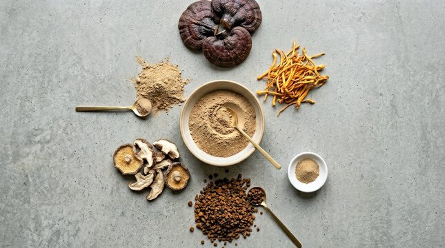 Organic Mushroom Blend Ingredients for Wellness and Health Supplements Marketing Mushroom Shiitake Reishi