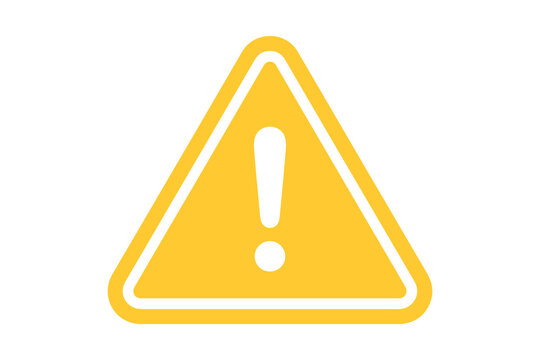 Yellow warning triangle with exclamation mark symbol, with transparent background, caution