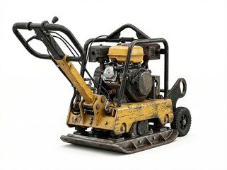 Naklejka premium Heavy duty yellow plate compactor machine isolated on white background.