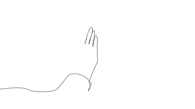 Continuous line praying hands animation. One line spiritual gesture of prayer and hope on clean white background