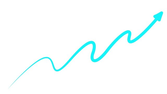 Animated blue arrow in form of drop of liquid effect. Linear symbol is drawing. Icon of growth chart of economy. Fluid effect. Looped video. Vector illustration isolated on white background.