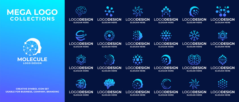 Molecule logo design collections. Set of abstract atom particle logo.Print