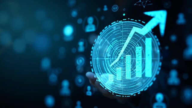 Business strategy for revenue growth concept. Digital interface with business strategy icons, target repeat customer, customer centric, innovation, product development, seamless customer exp.