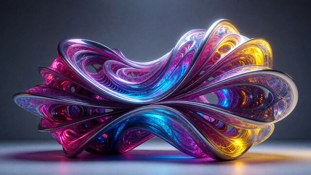 Organic parametric 3D sculpture with layered flowing surfaces, vibrant gradient palette