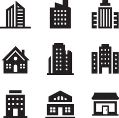 Fototapeta premium Building icon symbol collection. logo Vector Black silhouettes