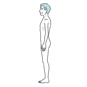 痩せ型のシニア男性の全身イラスト（側面）
