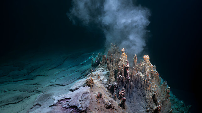 Erupting hydrothermal vent in deep ocean