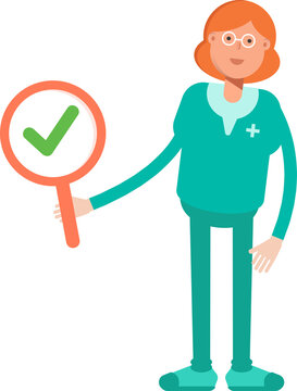 Female Doctor Character Showing Check Mark
