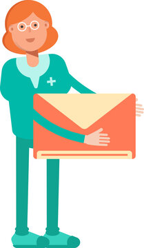 Female Doctor Character Holding Mail Illustration
